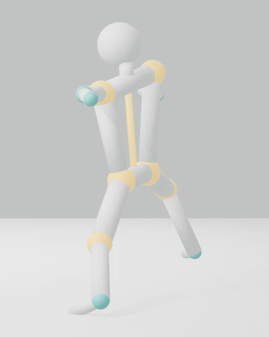 Warrior II with the spine line and alignment joints highlighted